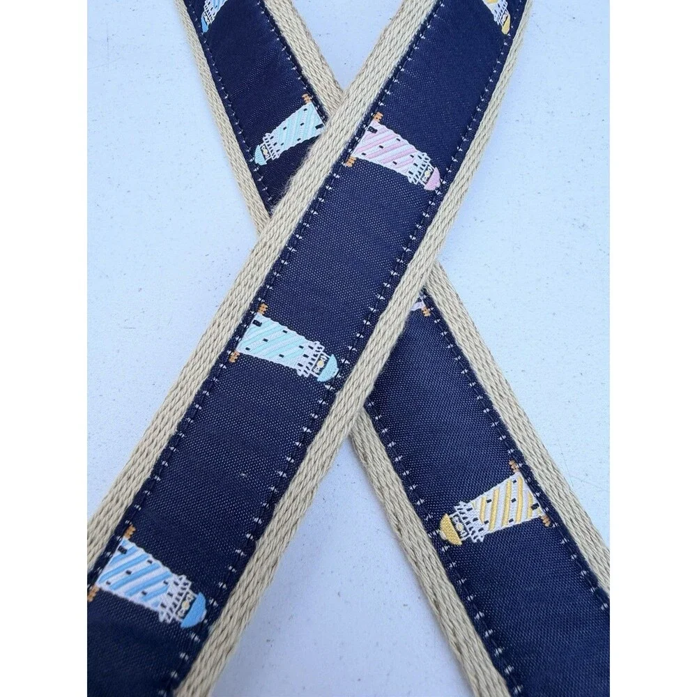 Crown & Ivy Men’s Belt Size 40 Navy Lighthouse Nautical Embroidered Leather NWT